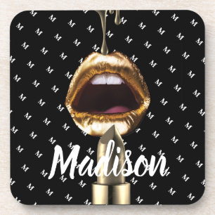 Bad Girl Beauty Gold Lips Girl Custom Personalised Coaster