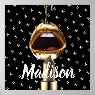 Bad Girl Beauty Gold Lips Girl Custom Personalised Poster