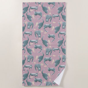 Bad Grey Tabby Cats Knocking Stuff Over Beach Towel