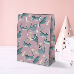 Bad Grey Tabby Cats Knocking Stuff Over  Medium Gift Bag