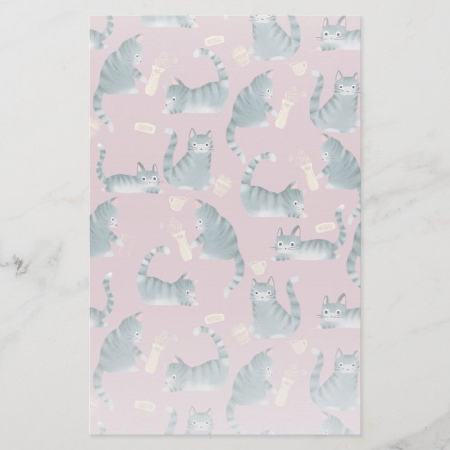 Bad Grey Tabby Cats Knocking Stuff Over  Stationery (Front)