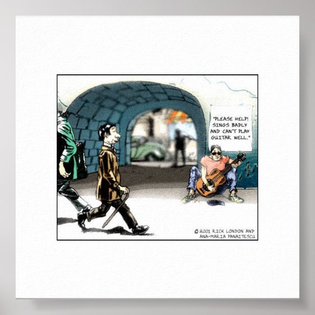"Bad Guitarist" Funny Cartoon Collectable Print (Front)