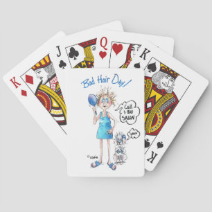 Bad Hair Day, blue dress, distressed expression Playing Cards