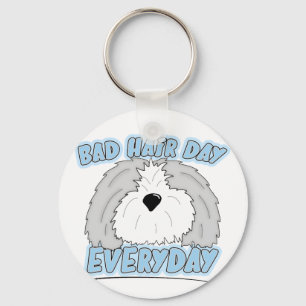 Bad Hair Day Sheepdog Keychain