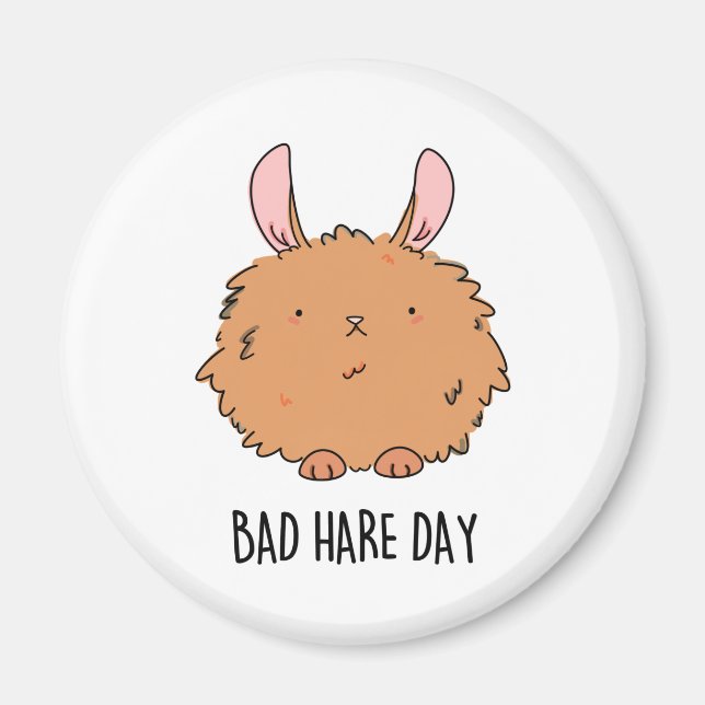 Bad Hare Day Cute Bunny Rabbit Pun Magnet (Front)