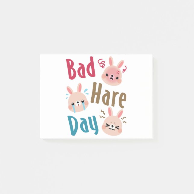 Bad Hare Day Funny Bunny Rabbit Kawaii Easter Post-it Notes (Front)