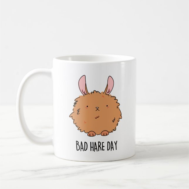 Bad Hare Day Funny Rabbit Pun  Coffee Mug (Left)