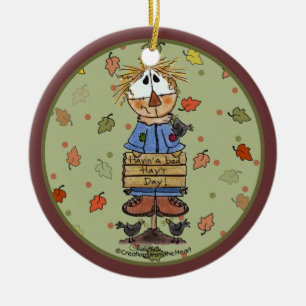 Bad Hay'r Day Scarecrow Ceramic Ornament
