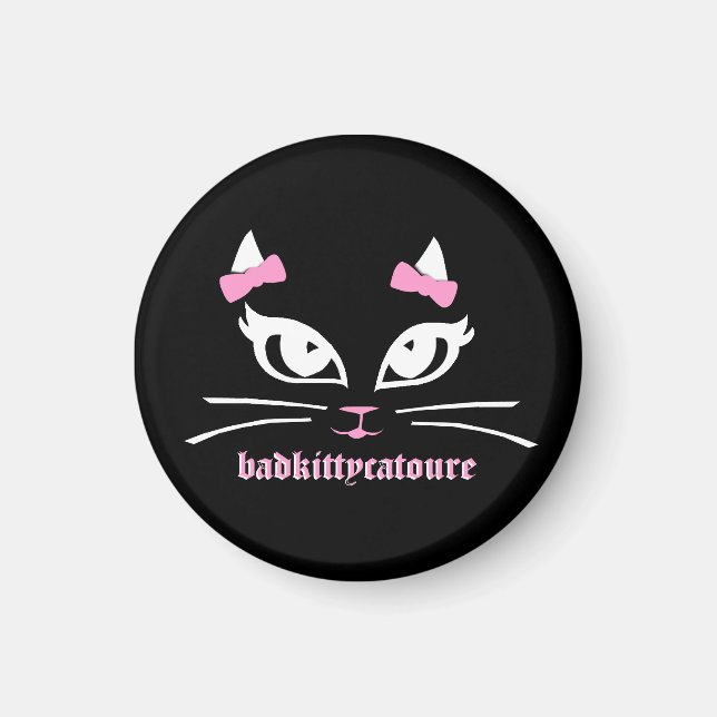 Bad Kitty Catoure Itsy Black Button Magnet (Front)
