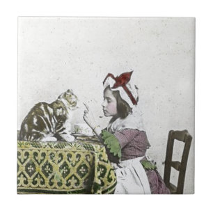 Bad Kitty Victorian Tea Party Vintage Little Girl Tile