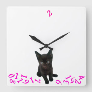~Bad Kitty~ WALL CLOCK/PINK Square Wall Clock
