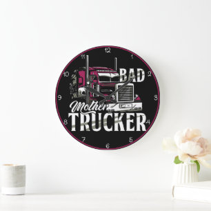 Bad Mother Trucker Purple Power Large Clock