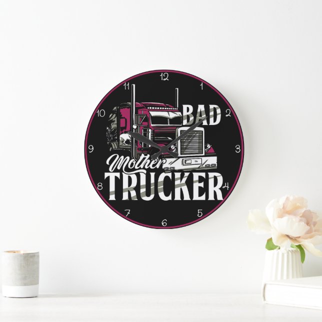 Bad Mother Trucker Purple Power Large Clock (Home)