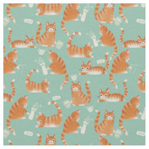 Bad Orange Tabby Cats Knocking Stuff Over Fabric