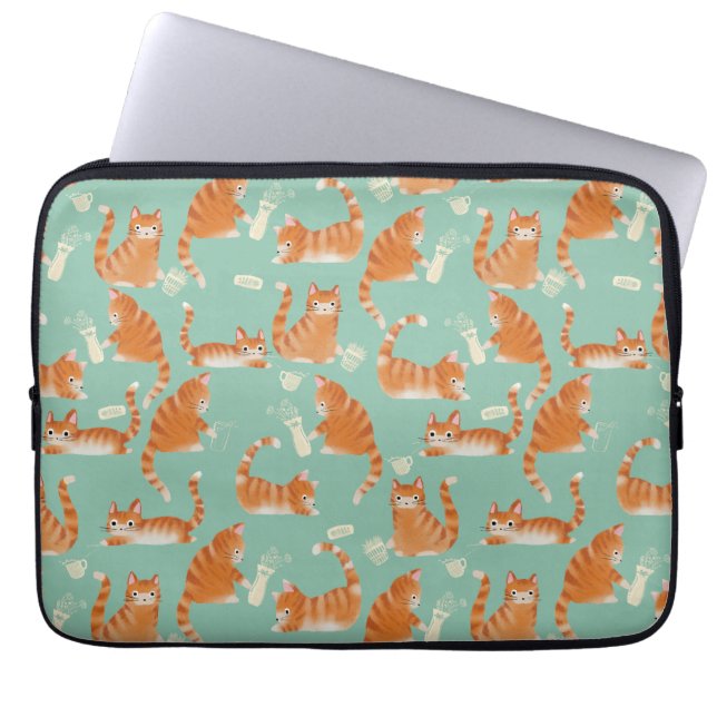 Bad Orange Tabby Cats Knocking Stuff Over Laptop Sleeve (Front)