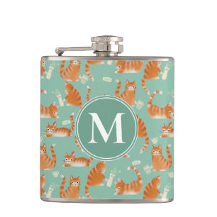 Bad Orange Tabby Cats Knocking Stuff Over Pattern Hip Flask