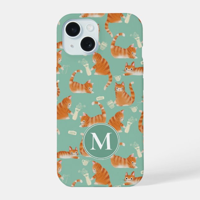 Bad Orange Tabby Cats Knocking Stuff Over Pattern iPhone 15 Case (Back)