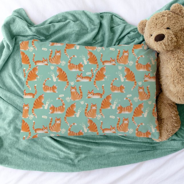 Bad Orange Tabby Cats Knocking Stuff Over Pattern Pillowcase (Cute Orange Tabby Cats Knocking Stuff Over Pattern Pillowcase)