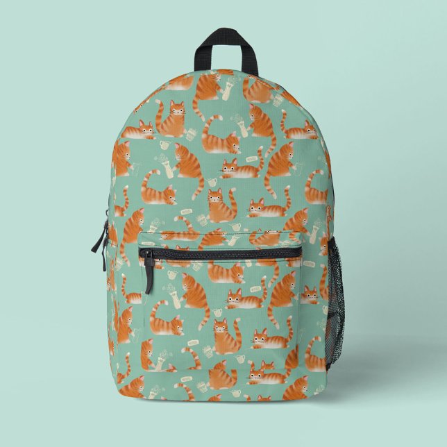 Bad Orange Tabby Cats Knocking Stuff Over Pattern Printed Backpack (Bad Orange Cats Knocking Stuff Over Backpack)