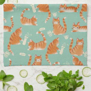 Bad Orange Tabby Cats Knocking Stuff Over Tea Towel