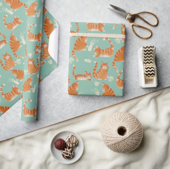 Bad Orange Tabby Cats Knocking Stuff Over Wrapping Paper (Crafts)