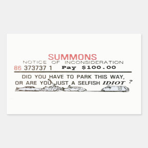 Bad Parking Summons Rectangular Sticker