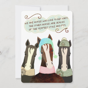 Bad poetry horses Christmas handmade knitting Holiday Card