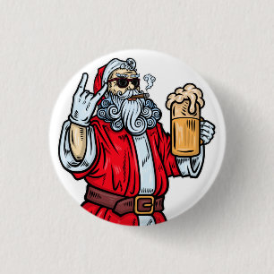 Bad Santa Claus, Rock, Beer and Cigar 3 Cm Round Badge
