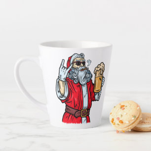 Bad Santa Claus, Rock, Beer and Cigar Latte Mug