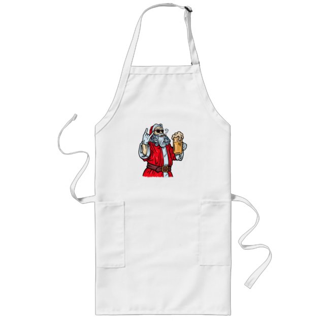 Bad Santa Claus, Rock, Beer and Cigar Long Apron (Front)