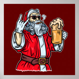 Bad Santa Claus, Rock, Beer and Cigar Poster
