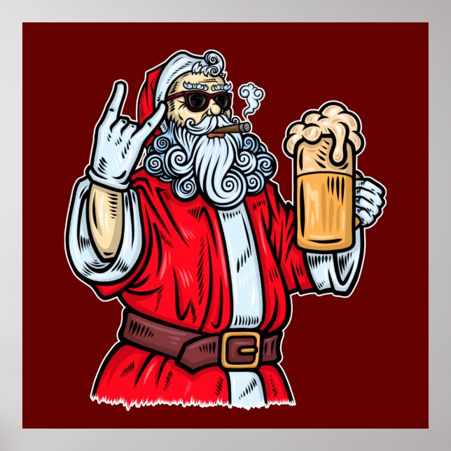 Bad Santa Claus, Rock, Beer and Cigar Poster (Front)