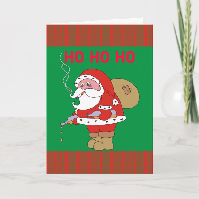 Bad Santa Funny Christmas Greeting Card, Ho ho ho Holiday Card (Front)