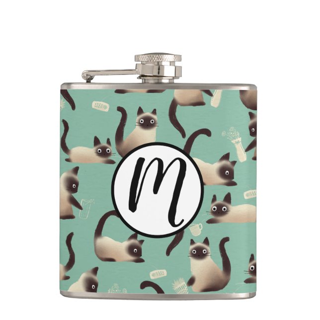 Bad Siamese Cats Knocking Stuff Over Hip Flask (Front)