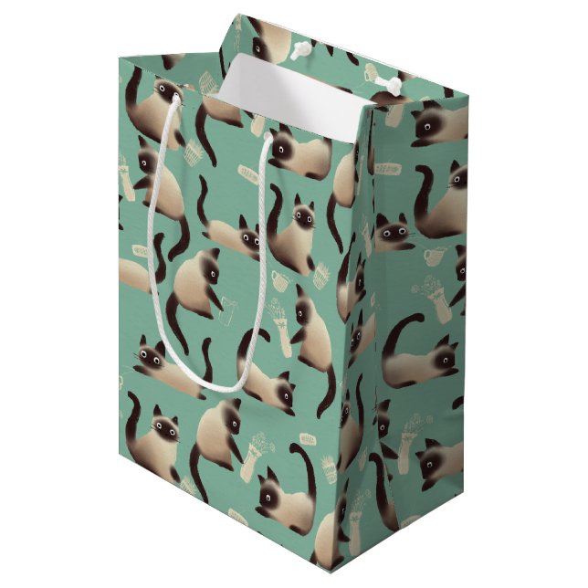 Bad Siamese Cats Knocking Stuff Over Medium Gift Bag (Front Angled)