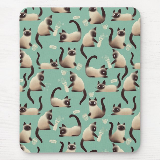 Bad Siamese Cats Knocking Stuff Over Mouse Pad (Front)