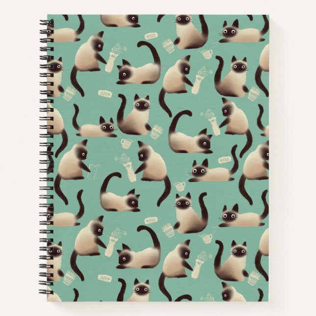 Bad Siamese Cats Knocking Stuff Over Notebook (Front)