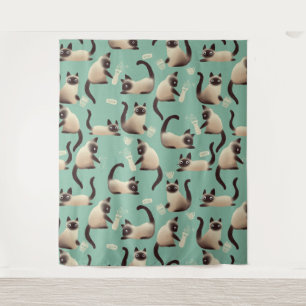 Bad Siamese Cats Knocking Stuff Over Tapestry