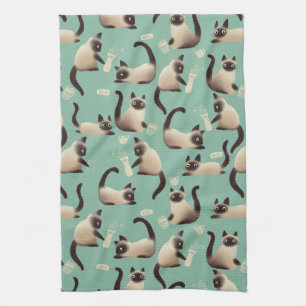 Bad Siamese Cats Knocking Stuff Over Tea Towel