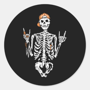 Bad Skeleton Hand Rock Summer Halloween Skull Wome Classic Round Sticker
