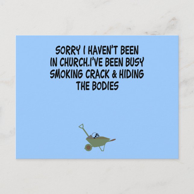 Bad taste crack joke postcard (Front)