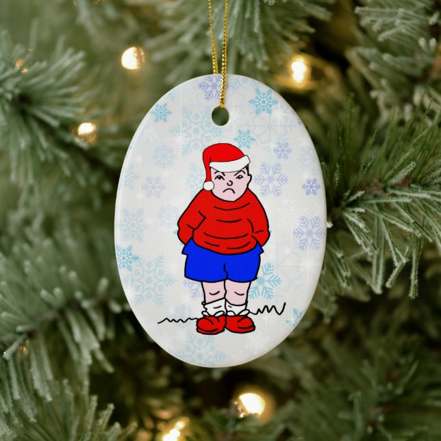 Bad Tempered Boy Christmas Ceramic Ornament (Tree)