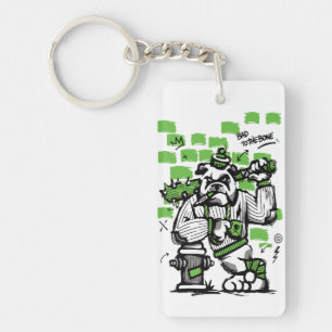Bad To The Bone Bulldog Gangster Art Key Ring