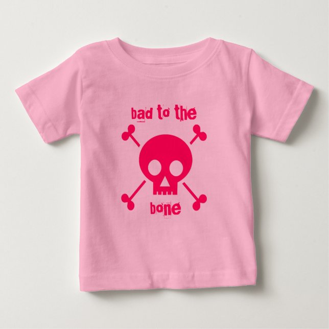 Bad to the Bone Cute Pink Halloween Tutu Baby T-Shirt (Front)