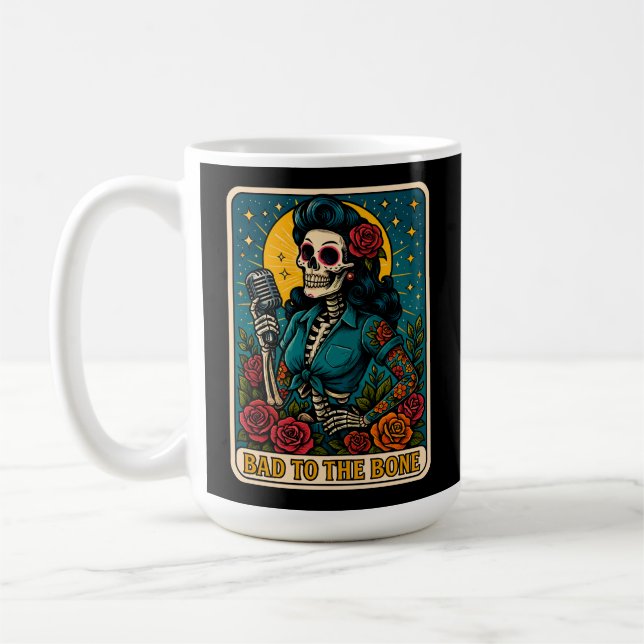Bad to the Bone Retro Skeleton Singer Coffee Mug (Left)