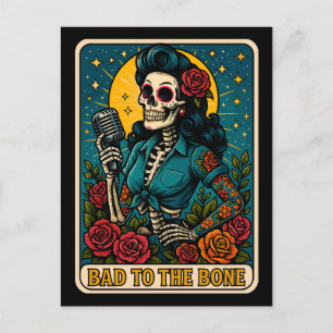Bad to the Bone Retro Skeleton Singer Holiday Postcard