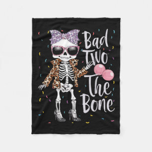 Bad Two The Bone 2nd Birthday Girl Halloween Leopa Fleece Blanket