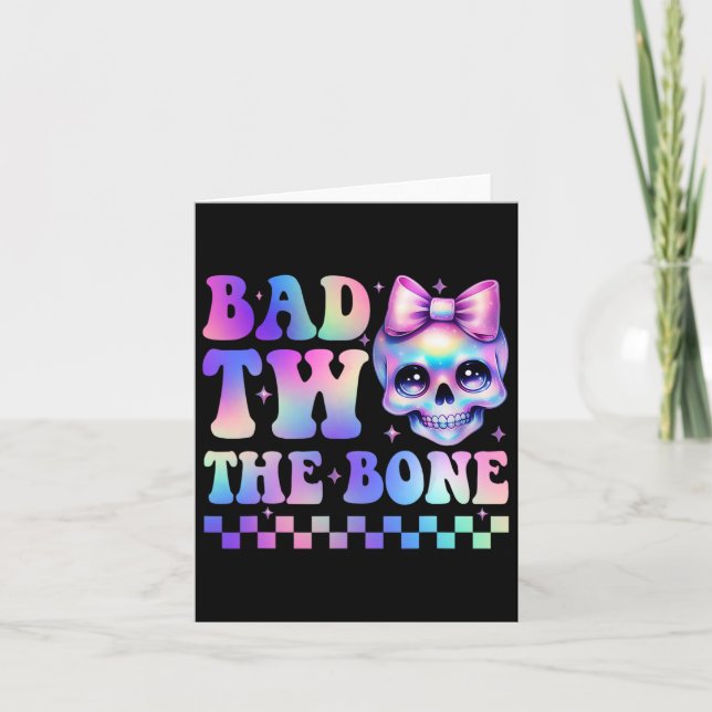 Bad Two The Bone 2nd Birthday Kid Girl Tie Dye Bir Card (Front)