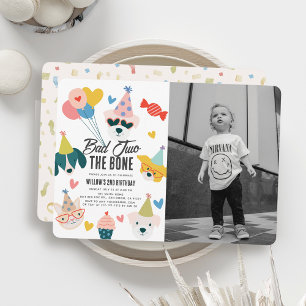 Bad Two the Bone Dogs & Cat 2nd Birthday Photo Invitation