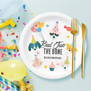 Bad Two the Bone Dogs & Cat Balloons 2nd Birthday Paper Plate